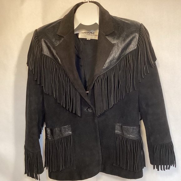 Wilsons Leather Jackets & Blazers - Wilsons Leather Vintage Women's Western Fringed Black Leather Jacket size small